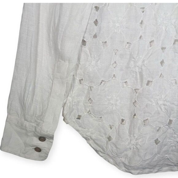 Fedeli‎ Linen Blouse Top Floral Embroidered White Made in Italy Size 40 - Picture 6 of 7